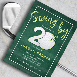 Invitación Cumpleaños 20 Swing Tema de Golf Elegante Verde