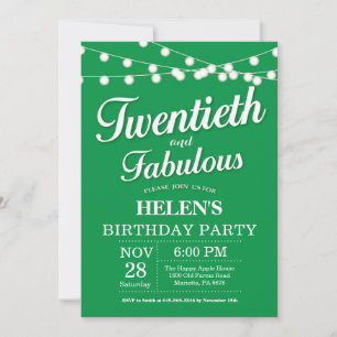 Invitación Cumpleaños 20 Verde Fabuloso