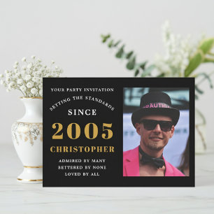 Invitación Cumpleaños 21 2005 Foto Personalizada Negro Oro