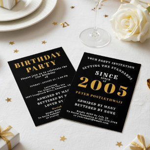 Invitación Cumpleaños 21 2005 Negro Oro Personalizado Para Él