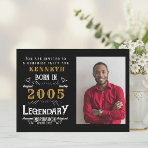 Invitación Cumpleaños 21 2005 Personalizado Negro Oro Vintage