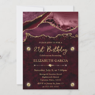 Invitación Cumpleaños 21 Ágata Brillo Rojo y Dorado