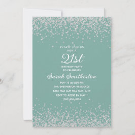 Invitación Cumpleaños 21 Aqua Mint Plata Diamante Brillo