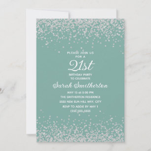 Invitación Cumpleaños 21 Aqua Mint Plata Diamante Brillo