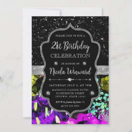 Invitación Cumpleaños 21 Arcoíris Neon Abstracto Brillante