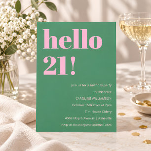 Invitación Cumpleaños 21 audaz brillante moderno retro rosa v