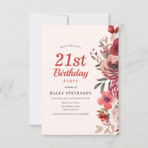 Invitación Cumpleaños 21 Boho Chic Floral Elegante Rústico