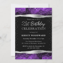 Invitación Cumpleaños 21 Brillante Purpura y Negro