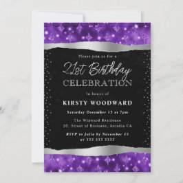 Invitación Cumpleaños 21 Brillante Purpura y Negro