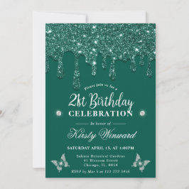 Invitación Cumpleaños 21 Brillante Verde Elegante que Gotea