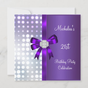 Invitación Cumpleaños 21 Brillo Púrpura Diamante Lazo