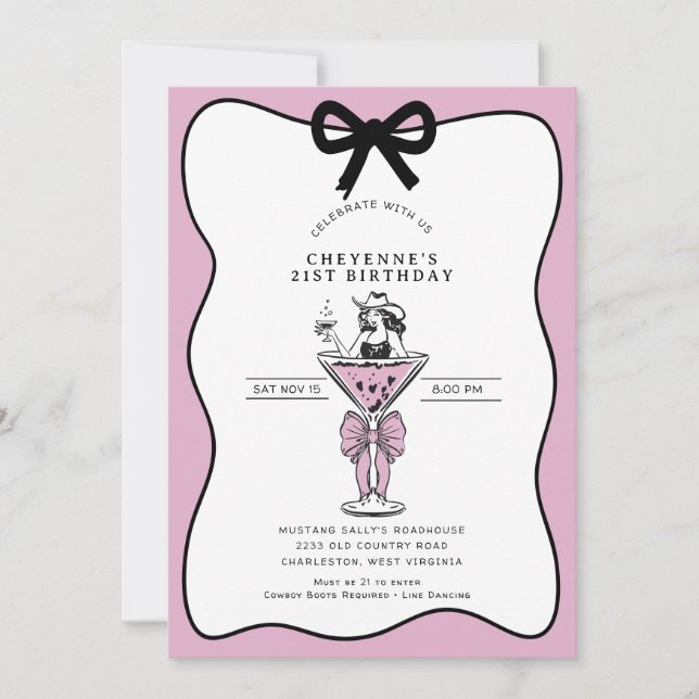 Invitación Cumpleaños 21 caprichoso vaquera  (Anverso)
