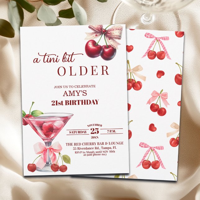 Invitación Cumpleaños 21 Chic A Tini Bit Older Cereza Martini (Subido por el creador)