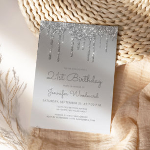 Invitación Cumpleaños 21 Chic Brillo Goteo Plata