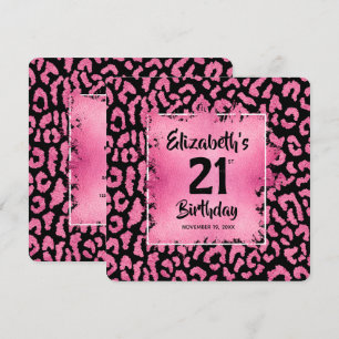 Invitación Cumpleaños 21 Chic Hot Pink Estampado Leopardo