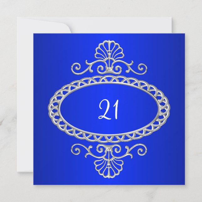 Invitación Cumpleaños 21 Cobalt Blue & Metal Plateado (Anverso)