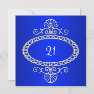 Invitación Cumpleaños 21 Cobalt Blue & Metal Plateado