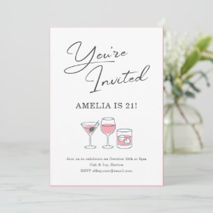 Invitación Cumpleaños 21 Cocktail Chicas Noche Fiesta Rosa