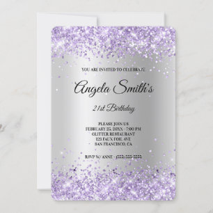 Invitación Cumpleaños 21 con Glitter de Lavanda y Seda Platea