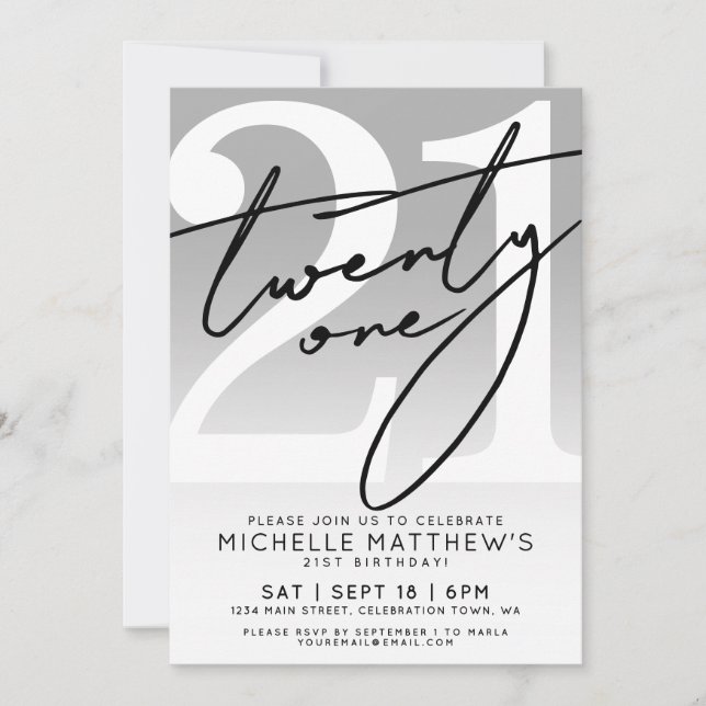 Invitación Cumpleaños 21 con guión simple (Anverso)