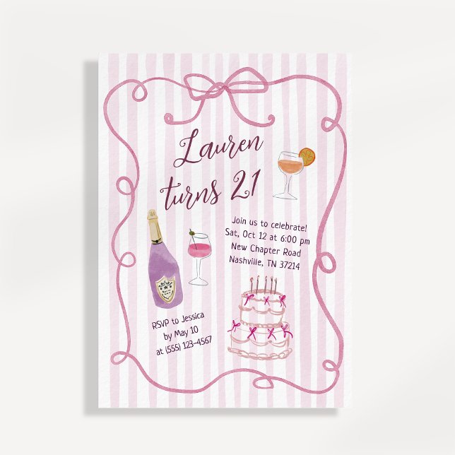 Invitación Cumpleaños 21 con lazo rosa coqueta caprichosa  (Subido por el creador)