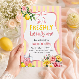 Invitación Cumpleaños 21 con Limón Fresco Floral Rosa Limonad