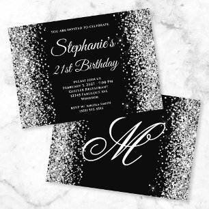 Invitación Cumpleaños 21 con Monograma Elegante Glitter Plate