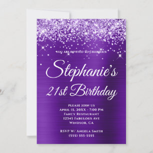Invitación Cumpleaños 21 con Purpura Glitter Índigo Ombre Foi