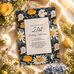 Invitación Cumpleaños 21 Cottagecore Azul Marino Blanco Amari