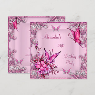 Invitación Cumpleaños 21 Cumpleaños Hermoso Rosa Floral Marip