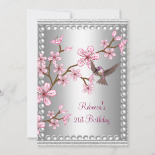 Invitación Cumpleaños 21 Cumpleaños Plata Asiático Perla Rosa