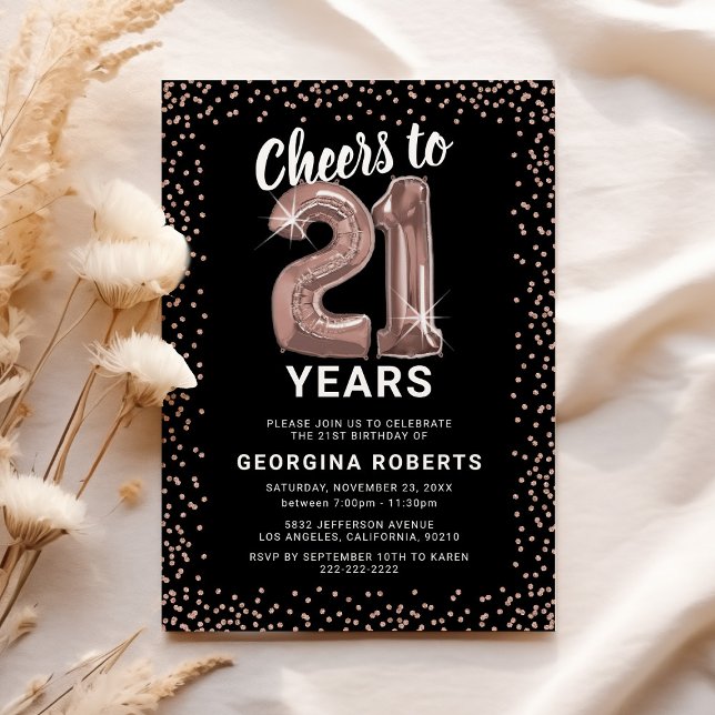Invitación Cumpleaños 21 de adulto en oro rosa (Subido por el creador)