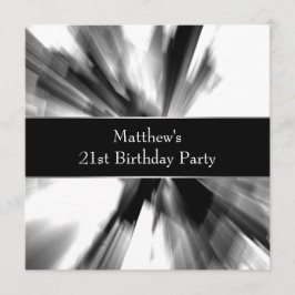 Invitación Cumpleaños 21 de hombre abstracto negro blanco