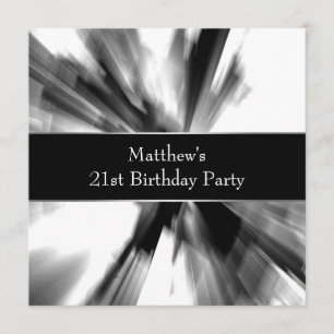Invitación Cumpleaños 21 de hombre abstracto negro blanco