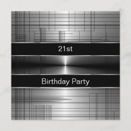 Invitación Cumpleaños 21 de hombre con rayas negras y platead