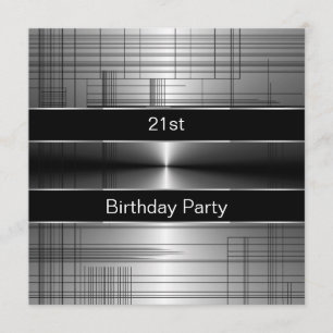 Invitación Cumpleaños 21 de hombre con rayas negras y platead