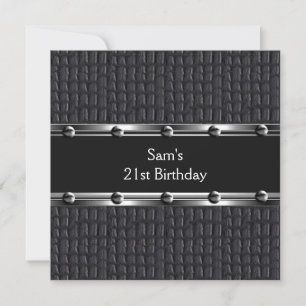 Invitación Cumpleaños 21 de Hombre Cuero Negro Hombres