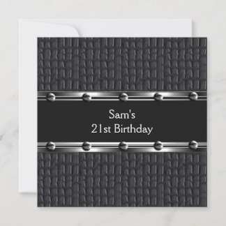 Invitación Cumpleaños 21 de Hombre Cuero Negro Hombres