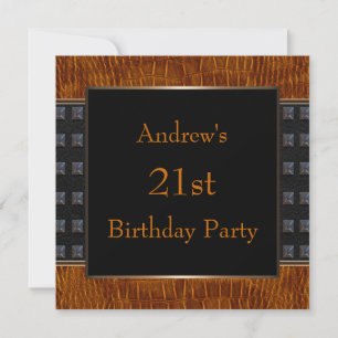 Invitación Cumpleaños 21 de hombre cuero negro marrón
