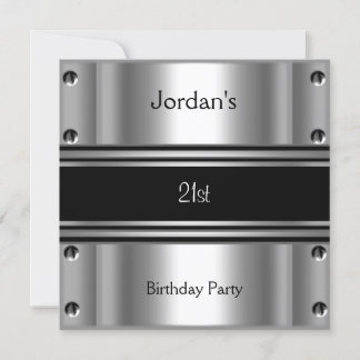 Invitación Cumpleaños 21 de Hombre Fiesta Metal Negro Plata