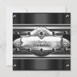 Invitación Cumpleaños 21 de Hombre Fiesta Metal Negro Platead