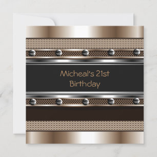 Invitación Cumpleaños 21 de Hombre Metal Negro para Hombres