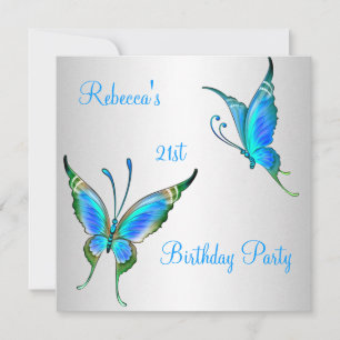 Invitación Cumpleaños 21 de Mariposas Azul Blanco
