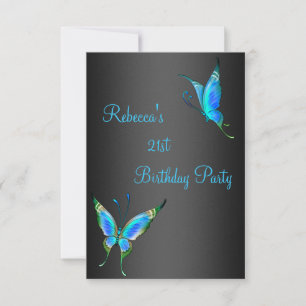 Invitación Cumpleaños 21 de Mariposas Azul Negro