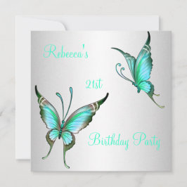 Invitación Cumpleaños 21 de Mariposas Verde Blanco