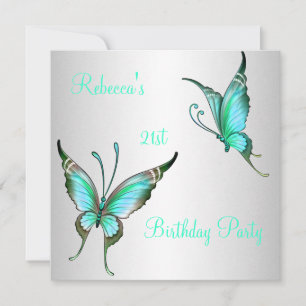 Invitación Cumpleaños 21 de Mariposas Verde Blanco