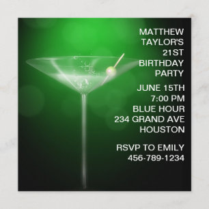 Invitación Cumpleaños 21 de Martini Glass Mans