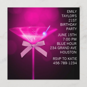 Invitación Cumpleaños 21 de mujer con Martini Rosa Fuerte