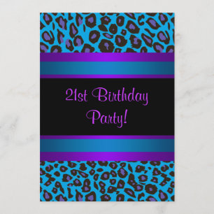Invitación Cumpleaños 21 de mujer Leopardo Rosa Fucsia Purpur