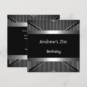 Invitación Cumpleaños 21 del hombre joya de metal negro plate